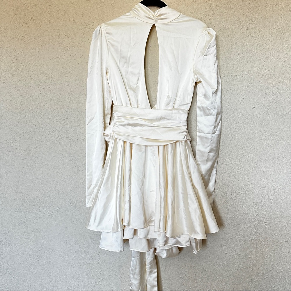 House of CB Cream Long-Sleeve Open-Back Mini Dress - Picture 3 of 15